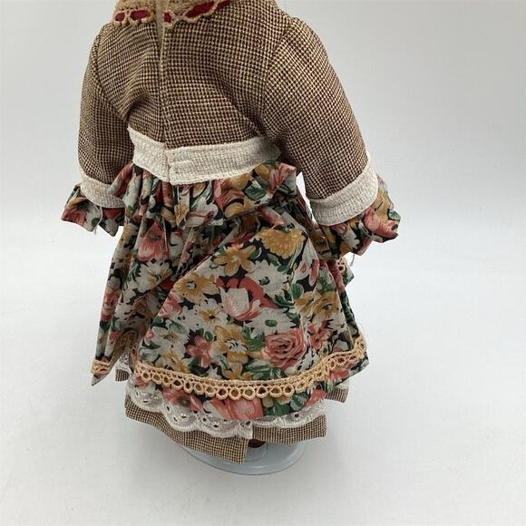 Vintage 16" Porcelain Doll with Teddy Bear & Floral Dress - Picture 5 of 11